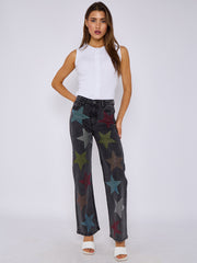Diamante Star Studded Front Straight Leg Denim Jeans