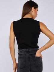 Ribbed Button Through Sleeveless Vest Top