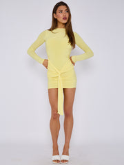 Long Sleeve Knot Front Slinky Dress