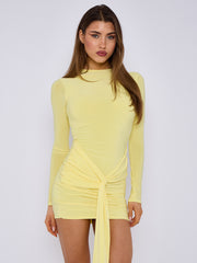Long Sleeve Knot Front Slinky Dress