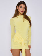 Long Sleeve Knot Front Slinky Dress