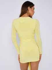 Long Sleeve Knot Front Slinky Dress