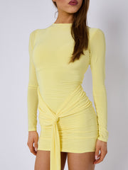 Long Sleeve Knot Front Slinky Dress