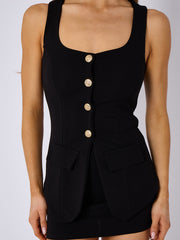 Longline Button Through Waistcoat Top