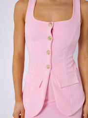 Longline Button Through Waistcoat Top