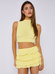 Multi Layered Frill Slinky Skirt & Crop Top Co-ord
