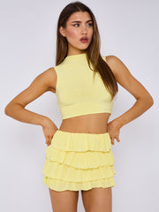 Multi Layered Frill Slinky Skirt & Crop Top Co-ord