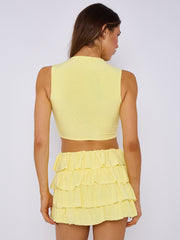 Multi Layered Frill Slinky Skirt & Crop Top Co-ord