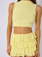 Multi Layered Frill Slinky Skirt & Crop Top Co-ord