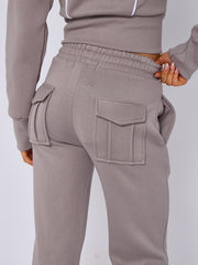 Bad Girl Print Tape Drawstring Fleece Cropped Zip Up Hoodie & Jogger Set