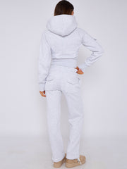 Bad Girl Print Tape Drawstring Fleece Cropped Zip Up Hoodie & Jogger Set