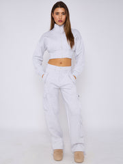 Cropped Zip Up Sweatshirt & Cargo Trouser Tracksuit