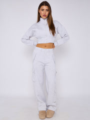 Cropped Zip Up Sweatshirt & Cargo Trouser Tracksuit