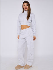 Cropped Zip Up Sweatshirt & Cargo Trouser Tracksuit