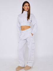 Cropped Zip Up Sweatshirt & Cargo Trouser Tracksuit