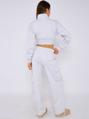 Cropped Zip Up Sweatshirt & Cargo Trouser Tracksuit