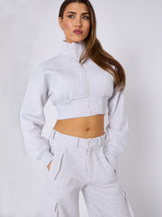 Cropped Zip Up Sweatshirt & Cargo Trouser Tracksuit
