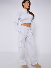 Cropped Zip Up Sweatshirt & Cargo Trouser Tracksuit
