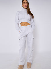 Cropped Zip Up Sweatshirt & Cargo Trouser Tracksuit