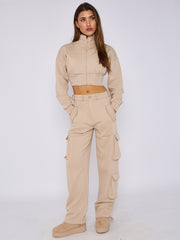 Cropped Zip Up Sweatshirt & Cargo Trouser Tracksuit