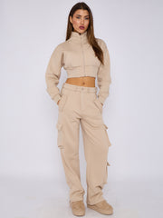 Cropped Zip Up Sweatshirt & Cargo Trouser Tracksuit