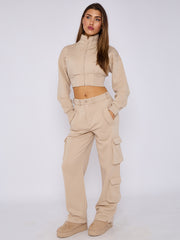 Cropped Zip Up Sweatshirt & Cargo Trouser Tracksuit