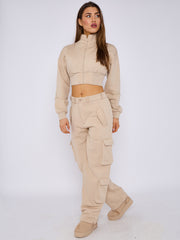 Cropped Zip Up Sweatshirt & Cargo Trouser Tracksuit