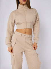 Cropped Zip Up Sweatshirt & Cargo Trouser Tracksuit