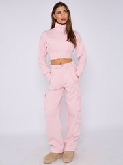 Cropped Zip Up Sweatshirt & Cargo Trouser Tracksuit