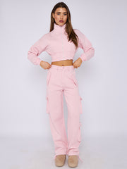 Cropped Zip Up Sweatshirt & Cargo Trouser Tracksuit