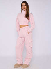 Cropped Zip Up Sweatshirt & Cargo Trouser Tracksuit
