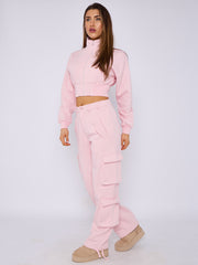 Cropped Zip Up Sweatshirt & Cargo Trouser Tracksuit