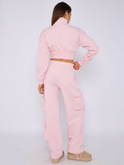 Cropped Zip Up Sweatshirt & Cargo Trouser Tracksuit