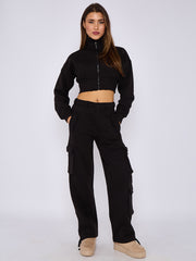 Cropped Zip Up Sweatshirt & Cargo Trouser Tracksuit