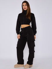 Cropped Zip Up Sweatshirt & Cargo Trouser Tracksuit