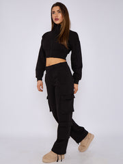 Cropped Zip Up Sweatshirt & Cargo Trouser Tracksuit