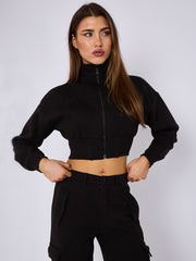 Cropped Zip Up Sweatshirt & Cargo Trouser Tracksuit
