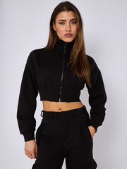 Cropped Zip Up Sweatshirt & Cargo Trouser Tracksuit