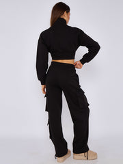 Cropped Zip Up Sweatshirt & Cargo Trouser Tracksuit