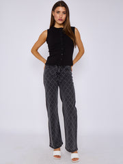 Ribbed Button Through Sleeveless Vest Top