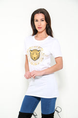 Camiseta de estampado de tigre dorado