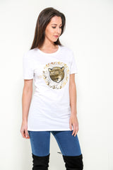 Camiseta de estampado de tigre dorado