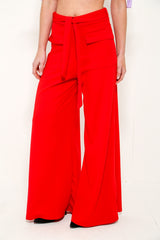 Wide Leg Tie Waist Pocket Trousers