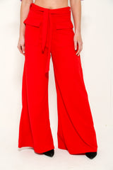 Wide Leg Tie Waist Pocket Trousers