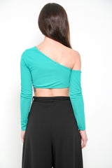 Long Sleeve One Shoulder Crop Top