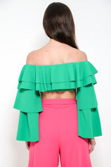 Extreme Layered Frill Bardot Crop Top
