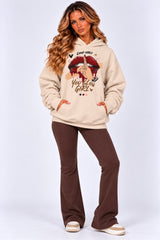 Bold Lips & Slogan Graphic Print Hoodie