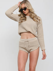 Waffle Knit Jumper & Shorts Lounge Co-ord