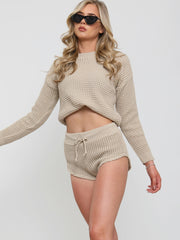 Waffle Knit Jumper & Shorts Lounge Co-ord