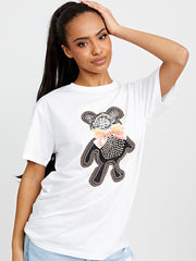 Bow Tie Teddy Graphic Printed T-Shirt